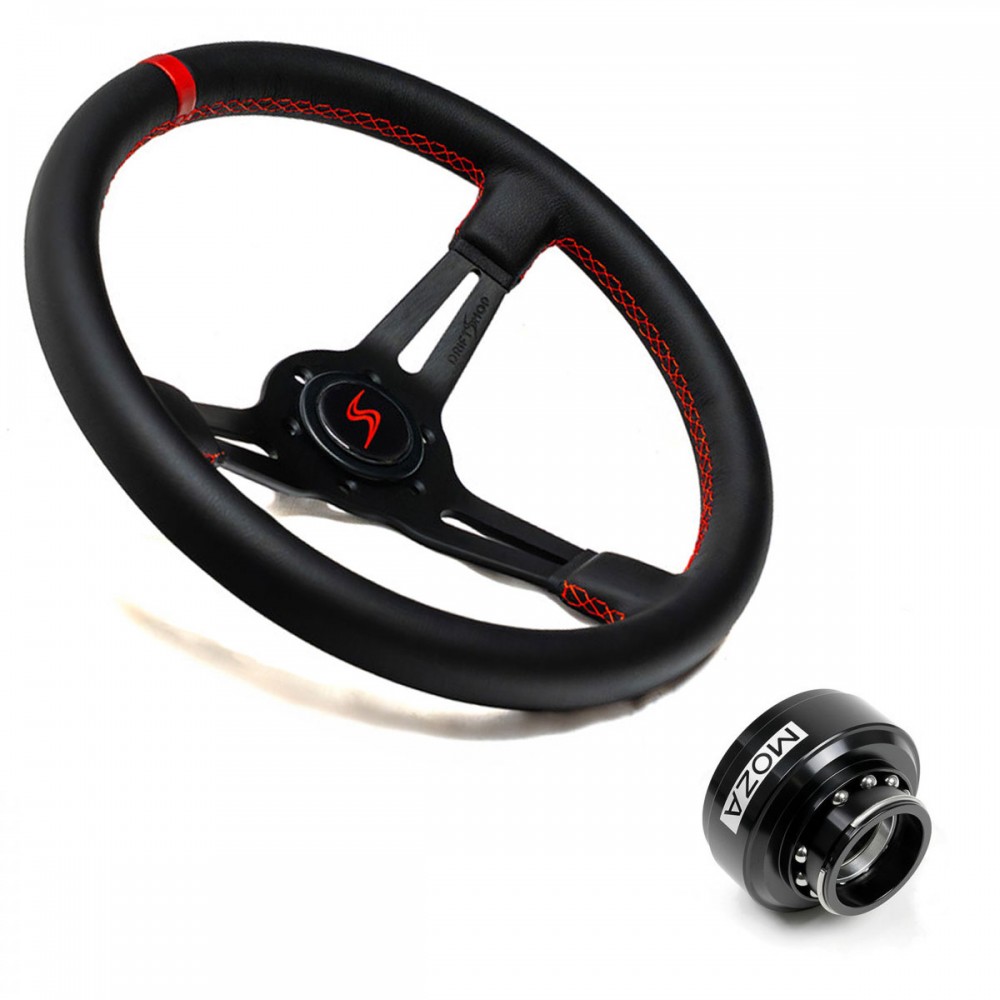 Bundle Volant Driftshop 35cm en Cuir noir et Quick Release MOZA Racing Bundle Volant Driftshop 35cm en Cuir noir et Quick Release MOZA Racing