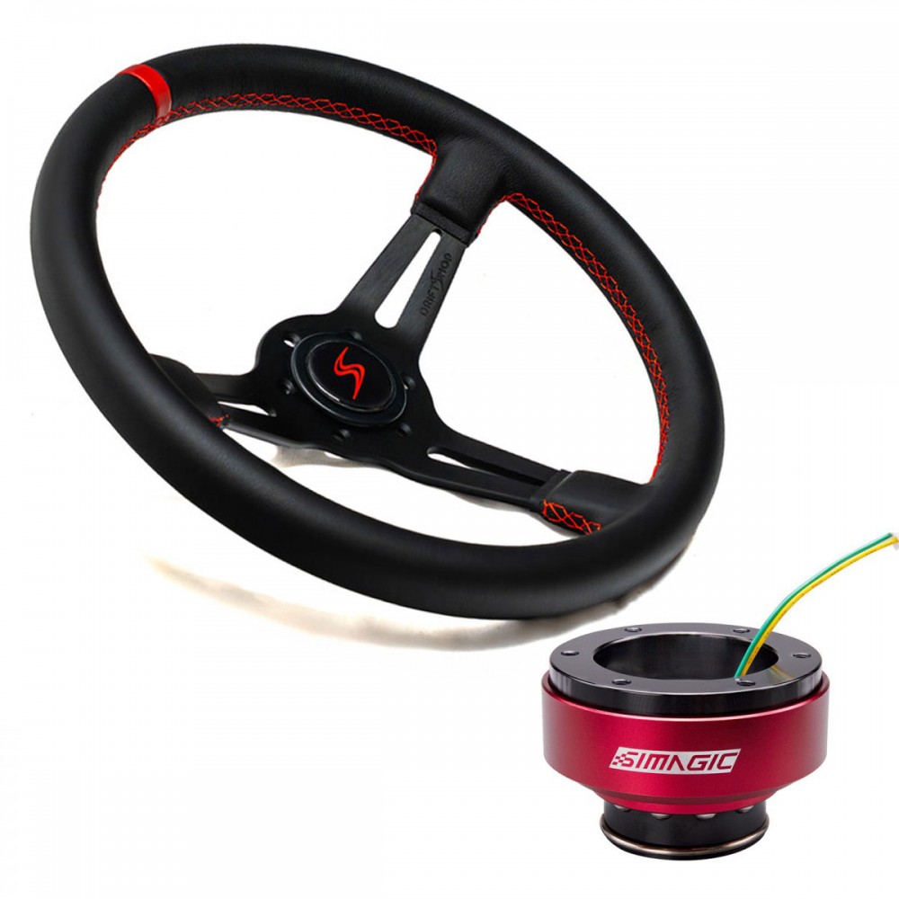 Bundle Volant Driftshop 35cm en Cuir Noir et Quick Release Simagic Bundle Volant Driftshop 35cm en Cuir Noir et Quick Release Simagic