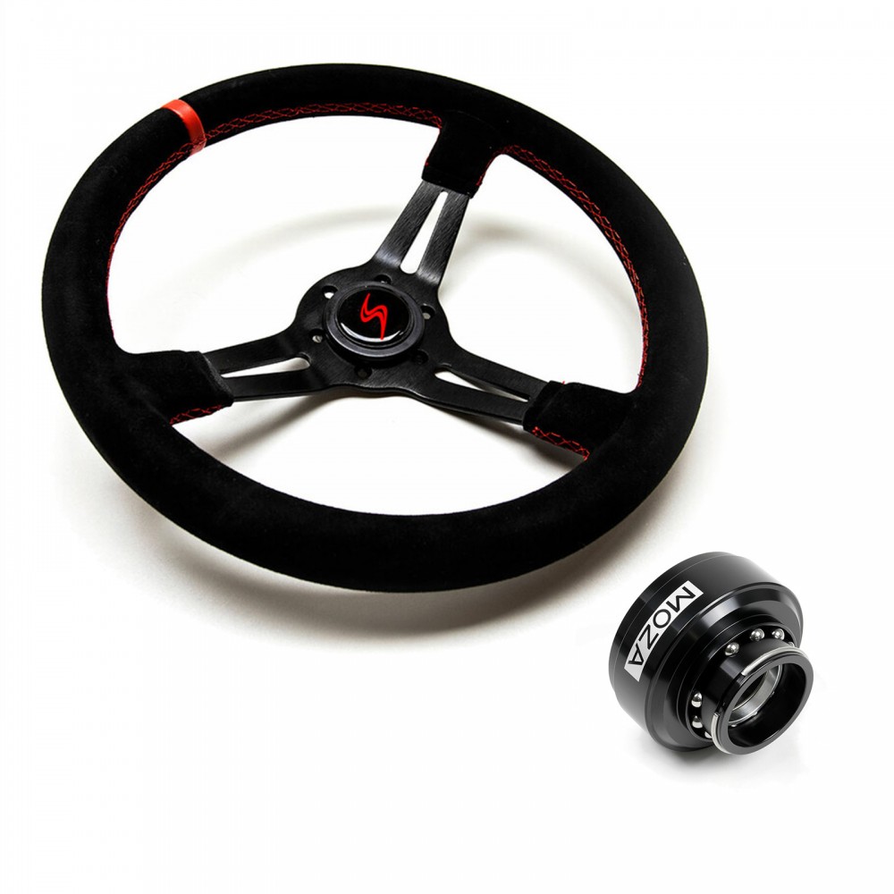 Bundle Volant Driftshop 35cm en cuir Retourné et Quick Release MOZA Racing