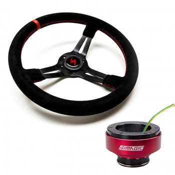 Bundle Volant Driftshop 35cm en cuir Retourné et Quick Release Simagic