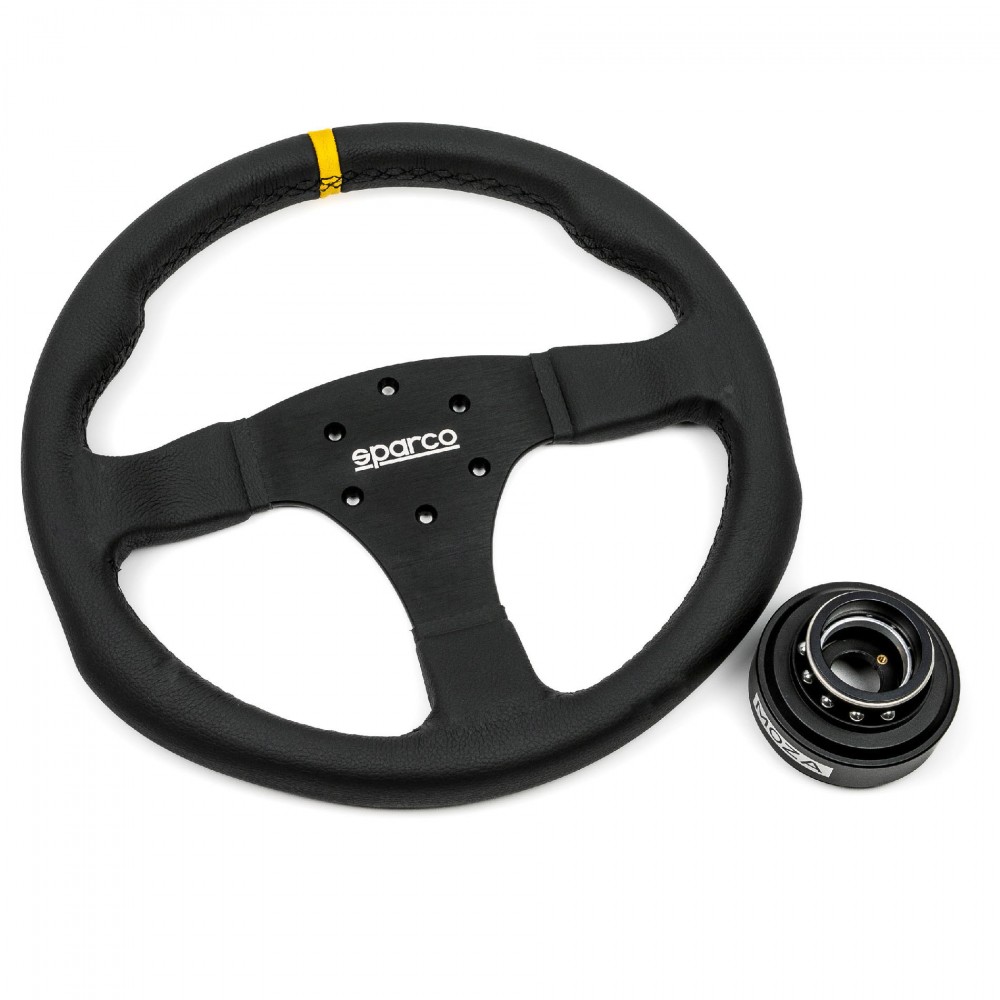 Pack Volant Sparco R350 Cuir 350mm | Quick Release Moza Racing